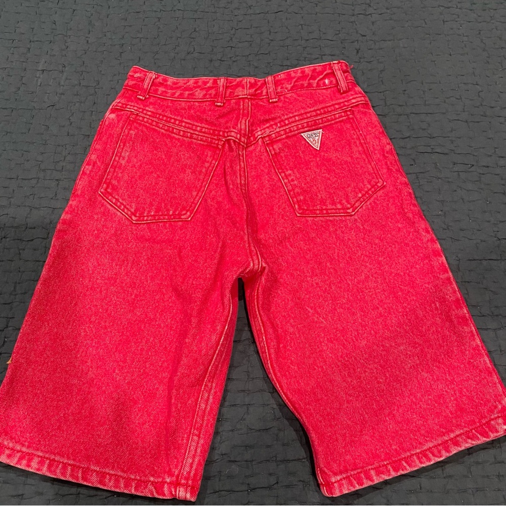 Vintage 29 Guess Jeans Georges Marciano Denim Shorts Red High Waist No Stretch